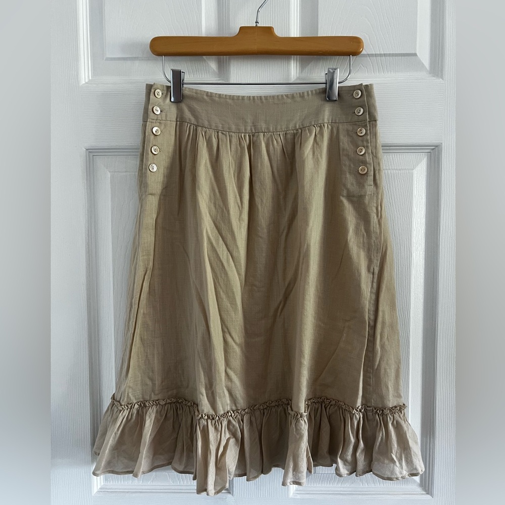 J. Crew Tan Button-Accent Tiered, Slight A-Line Skirt